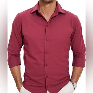 Men's Long Sleeve  Button-Down Shirt, wrinkle free, untuck style, stretch dress